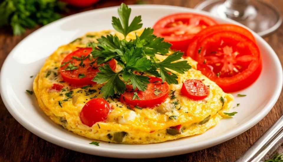 Завтрак по-французски: нежный омлет с овощами и ароматной зеленью