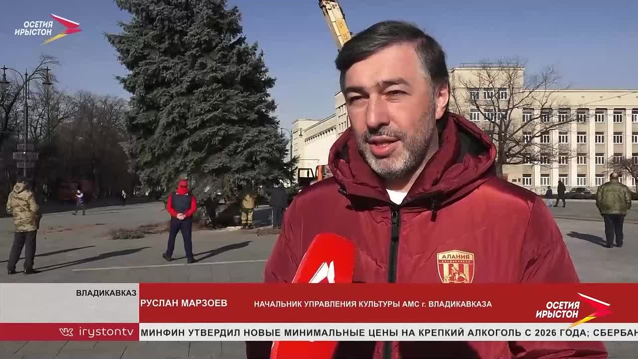 На Площади Свободы установили главную новогоднюю ёлку Северной Осетии