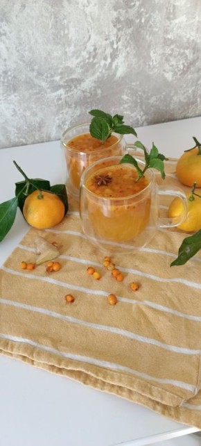 Чай с облепихой, апельсином и имбирём