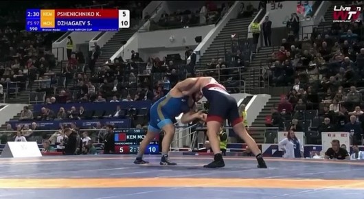 До 97 кгЗа бронзу. Сослан Джагаев (Москва) - Константин Пшеничников (Кемеровская область) 10:10 (+/-)